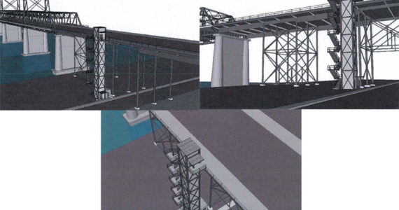 Tacoma City Council's environment and public works committee Wednesday approved a recommendation to add an elevator and staircase to the north side of the Murray Morgan Bridge in order to connect Dock Street and Thea Foss Waterway to 11th Street and downtown Tacoma. The approved design depicted here shows an elevator encased in a steel frame shaft with a switchback staircase mounted to the side. (CITY OF TACOMA)