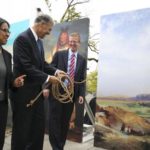 (FROM LEFT TO RIGHT) Tacoma Mayor Marilyn Strickland, Washington State Governor Jay Inslee, and Congressman Derek Kilmer gather during a groundbreaking ceremony in downtown Tacoma to mark the beginning of a $15.5 million, 16,000-square-foot building expansion and redesign of the Tacoma Art Museum. (PHOTO BY TODD MATTHEWS)