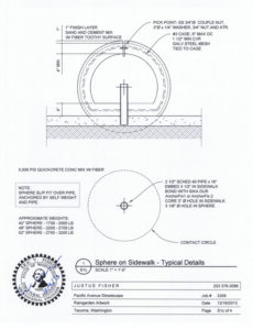 Design specifications for a sidewalk sculpture planned for Tacoma's Old City Hall Historic District. (IMAGE COURTESY CITY OF TACOMA)