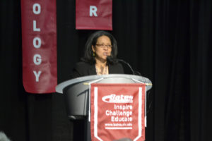 Tacoma Mayor Marilyn Strickland spoke during a groundbreaking ceremony Thursday afternoon to kick off construction of Bates Technical College's new Advanced Technology Center. (PHOTO COURTESY BATES TECHNICAL COLLEGE)