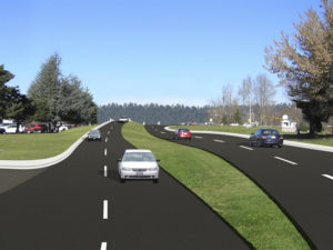 State Route 167 / Puyallup River Bridge: A roadway view of the new roadway and bridge. (IMAGE COURTESY WSDOT)