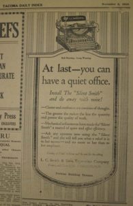 A century ago, the Tacoma Daily Index included display advertisements for downtown businesses that no longer exist. (PHOTO BY TODD MATTHEWS)