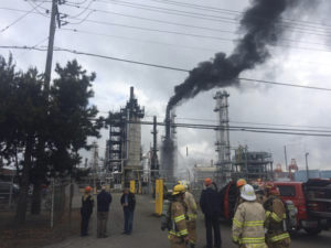 Tacoma fire fighters responded Wednesday morning to reports of a crude oil burning at a refinery located on the Port of Tacoma tide flats. (PHOTO COURTESY TACOMA FIRE DEPARTMENT)