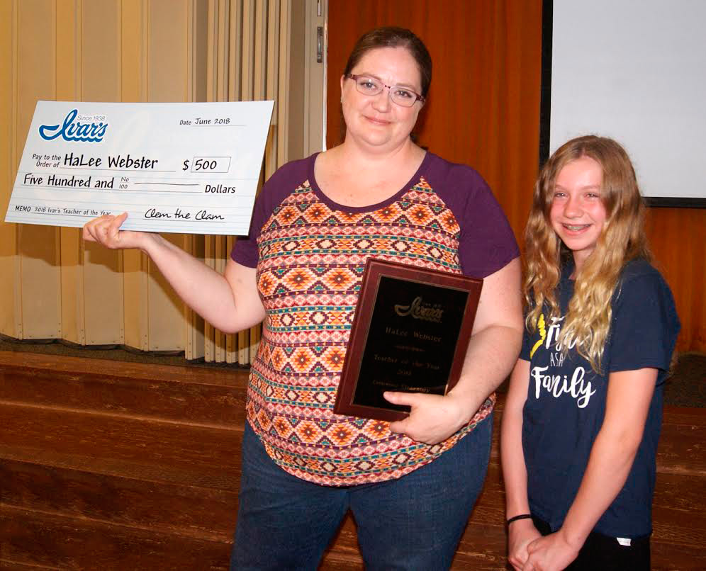 2018 Winner: Fifth grade student Aly Skagen nominated Mrs. HaLee Webster  Image courtesy Ivar's and Kidd Valley Restaurants