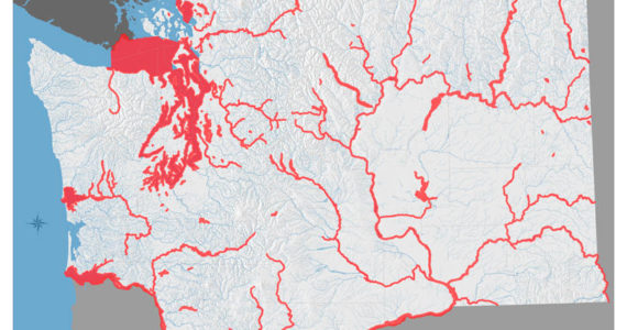 Waterbodies impacted by PCBs in Washington State; Image courtesy Office of the Attorney General