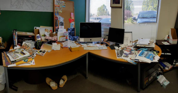 A desk with distractions; Photo by Danielle Nease