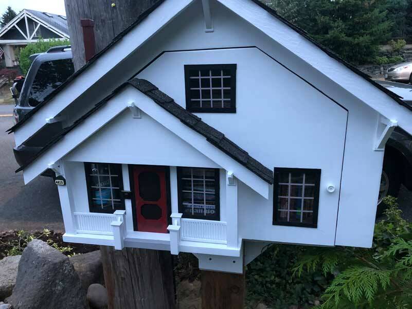 This is one of the many local free libraries around Tacoma. If you have books around the house that you are willing to pass along, this is a good way to get them into another reader’s hands. I keep a box of books in my car trunk ready to fill up any free library that looks empty. (Photo by Morf Morford)