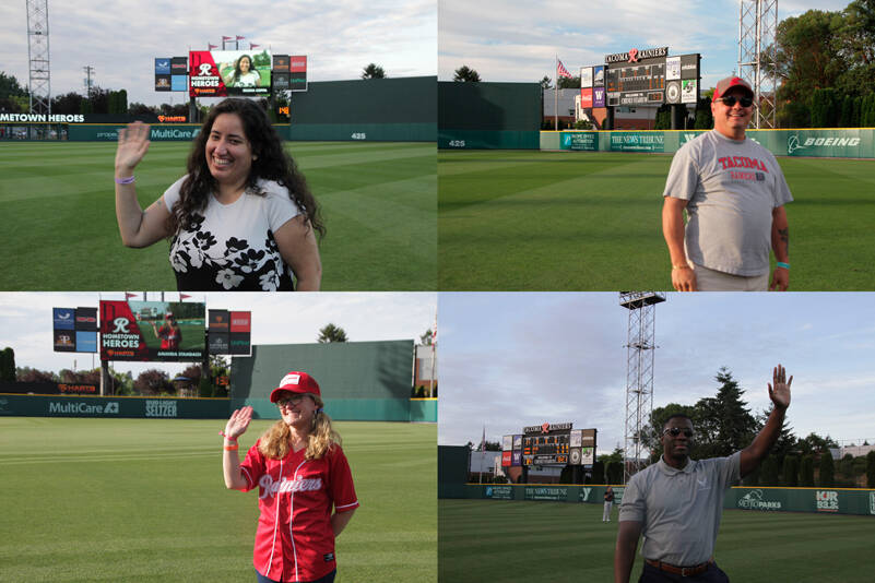 Hometown Heroes include; Upper left: Selena Coppa; Upper right: Steve Hice; Lower left: Amanda Stambach; Lower right: Jacob Sullivan. (Image courtesy Harts Services and the Tacoma Rainiers)