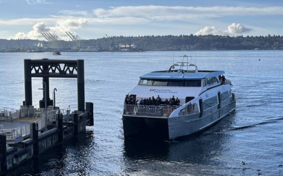 Photo courtesy of Tom Banse
Some Vashon Island ferry commuters are making their workweek roundtrips to downtown Seattle via the King County Water Taxi until Washington State Ferries restores full service.