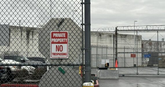 Grace Deng/Washington State Standard
A “no trespassing” sign outside of Northwest ICE Processing Center, also known as Northwest Detention Center.