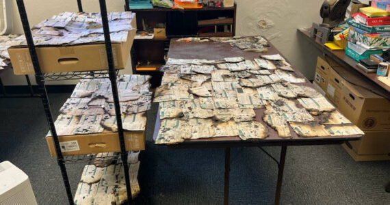 Courtesy of Clark County Auditor
Election officials recovered these ballots from a ballot drop box targeted in an arson in Vancouver, Washington on Oct. 28, 2024. Officials were able to identify voters for 488 damaged ballots and they are getting replacements ballots this week.