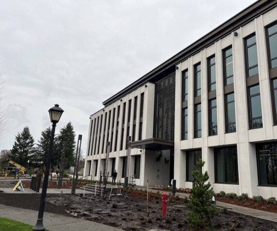 The Irving R. Newhouse Building, which will soon open, houses offices of Republican senators and caucus staff. (Laurel Demkovich/Washington State Standard)