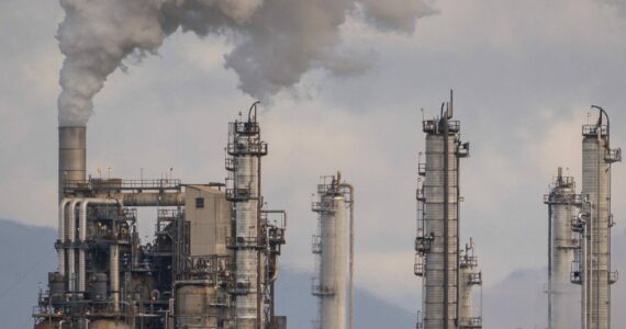 David Ryder/Getty Images 
The Marathon Anacortes Refinery, operated by Marathon Petroleum, is seen on March 8, 2022, in Anacortes, Washington.