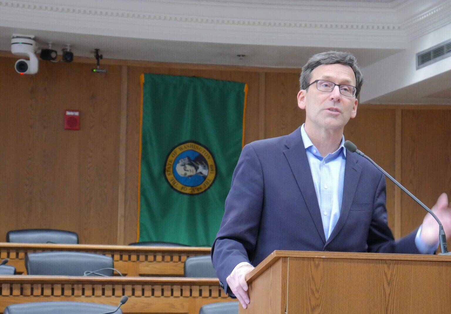 Gov.-elect Bob Ferguson, speaks to reporters on Jan. 9, 2025 in Olympia. (Bill Lucia/Washington State Standard)