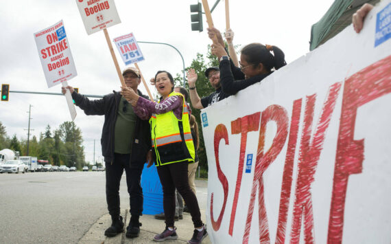 Striking workers typically are not eligible for unemployment benefits in Washington. A bill state lawmakers are considering this legislative session would change that. Here, Boeing machinists are seen during their 2024 strike that stretched nearly two months. (Ryan Berry)