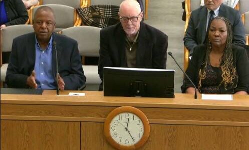 John Houston, Jerry Evans and Shailene Houston speak to the Senate Law & Justice committee on Jan. 23 about the Houston Eminent Domain Fairness Act. Screenshot from TVW.org.