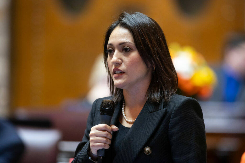 Washington state Sen. Yasmin Trudeau, D-Tacoma, seen here on the Senate floor in 2024, is the lead sponsor of a bill in the 2025 legislative session that calls for making Eid al-Fitr and Eid al-Adha state-recognized holidays in Washington. (Photo courtesy of Legislative Support Services)